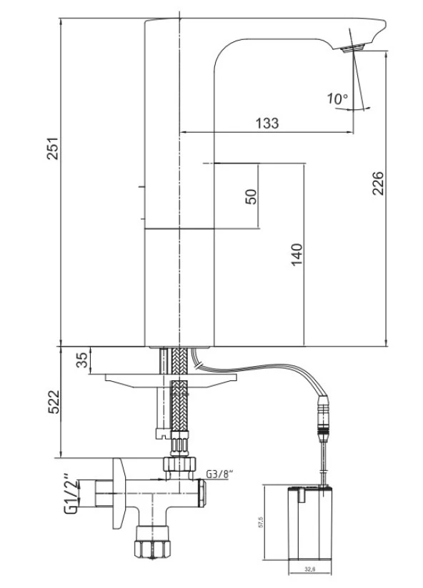 ECA Compact Fotoselli Orta Boy Lavabo Bataryası Pilli 108108040 Çift Su Girişli - Resim 2