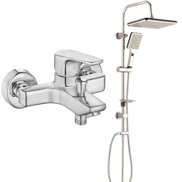 Eca Niobe Banyo Bataryası + T-MAY Banyo Sümbül Kare Tepe Duş Takımı Seti Krom Paslanmaz ürün görseli