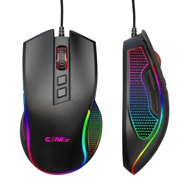 Claw's Crossfire V1 12800 Dpi Full Wide RGB Özel ABS Doku Reflex Örgü Kablolu Gaming Mouse Siyah