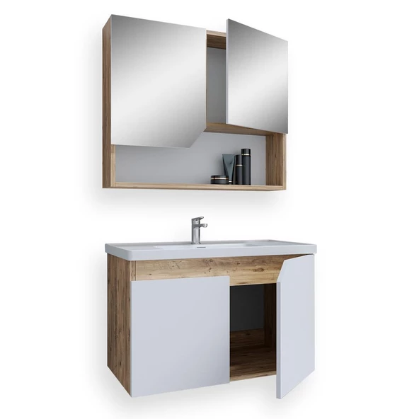 Teta Home Napoli 65 Cm Mdf Banyo Dolabı Seti  Atlantik Çam-Beyaz - 2