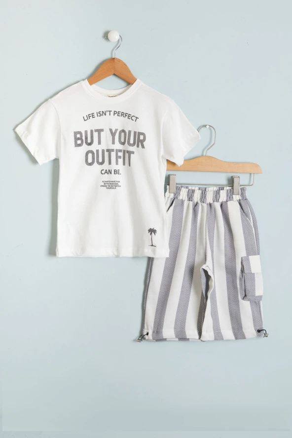 Siyah Outfit Baskılı Tişörtlü Erkek Çocuk Şortlu Takım 18457