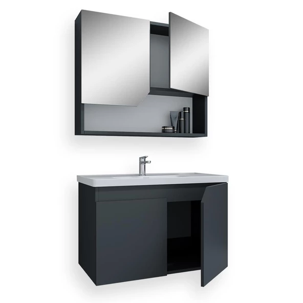Teta Home Napoli 80 cm Mdf Banyo Dolabı Seti   Antrasit - 2