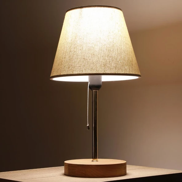 North Home Konik Kumaş Başlıklı Abajur Yatak Odası Gece Lambası Salon Aydınlatma - 2