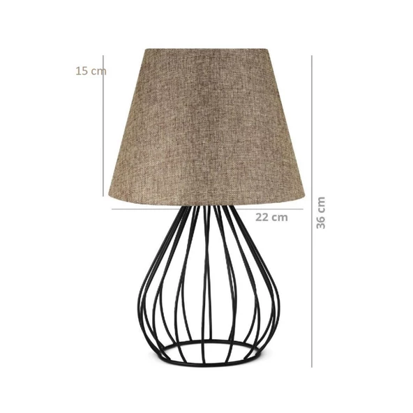 North Home Siyah Metal Kafes Gövdeli Konik Kumaş Başlıklı Abajur - 12