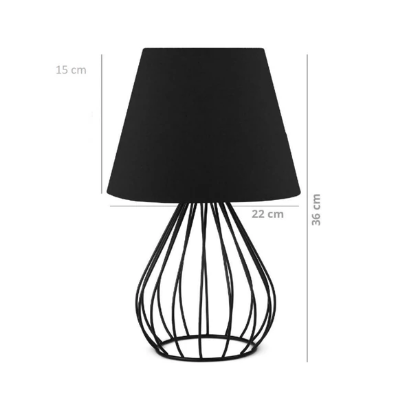 North Home Siyah Metal Kafes Gövdeli Konik Kumaş Başlıklı Abajur - 9