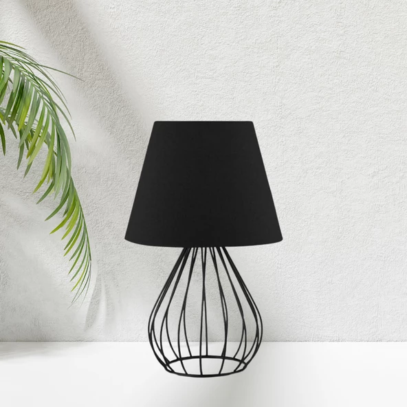 North Home Siyah Metal Kafes Gövdeli Konik Kumaş Başlıklı Abajur - 7