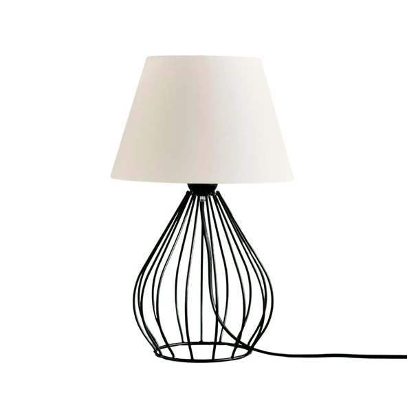 North Home Siyah Metal Kafes Gövdeli Konik Kumaş Başlıklı Abajur - 4
