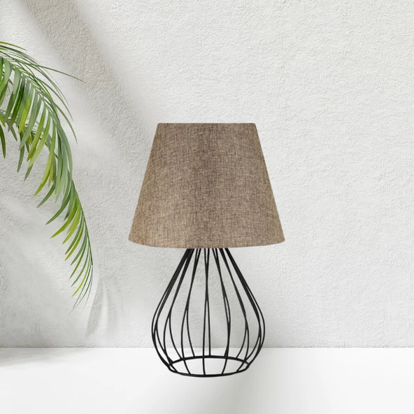 North Home Siyah Metal Kafes Gövdeli Konik Kumaş Başlıklı Abajur - 10