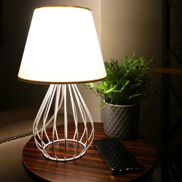 North Home Siyah Metal Kafes Gövdeli Konik Kumaş Başlıklı Abajur - 5