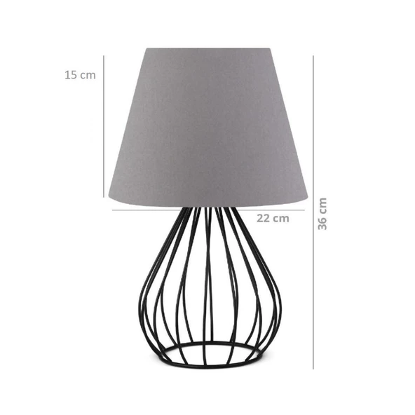 North Home Siyah Metal Kafes Gövdeli Konik Kumaş Başlıklı Abajur - 3