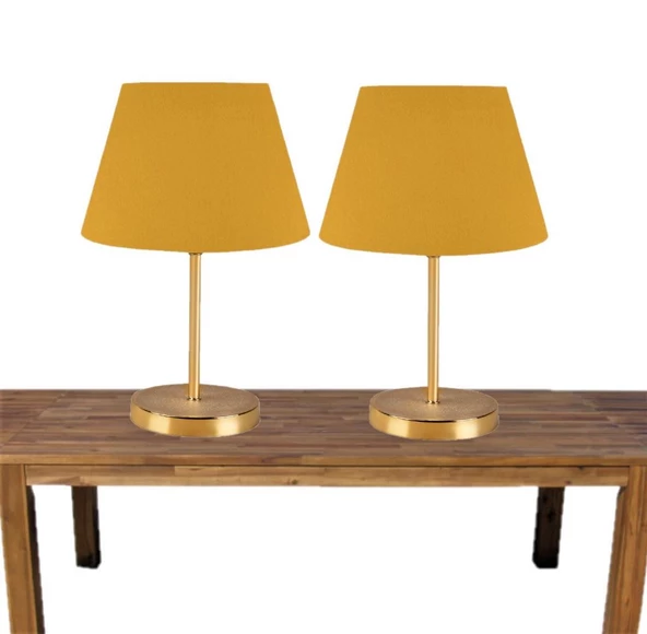 A&G Gold Gövdeli İkili Abajur Seti Kumaş Başlık - 2