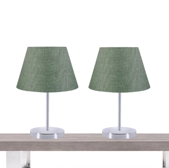 A&G Krom Gövdeli İkili Abajur Seti Kumaş Başlık - Resim 7