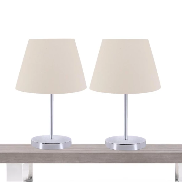 A&G Krom Gövdeli İkili Abajur Seti Kumaş Başlık - Resim 2