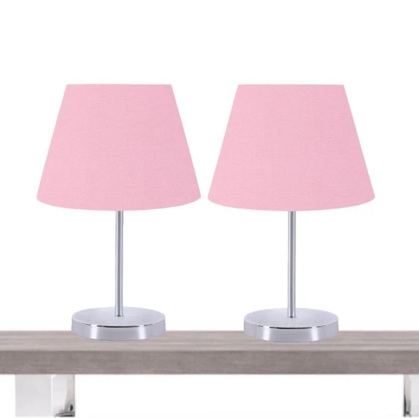 A&G Krom Gövdeli İkili Abajur Seti Kumaş Başlık - Resim 4