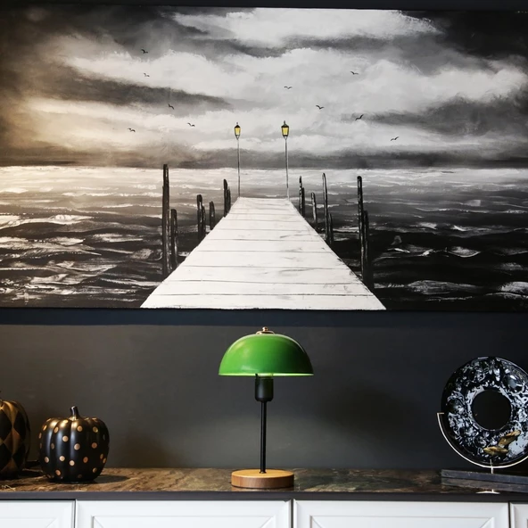 North Home Mantar Başlıklı Metal Abajur Salon Ofis Cafe İşletme Masa Lambası - Resim 10