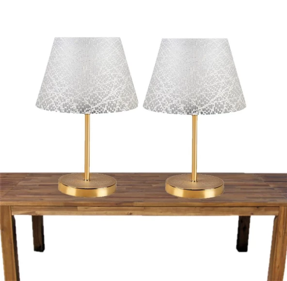 A&G Gold Gövdeli İkili Abajur Seti Kumaş Başlık - 6