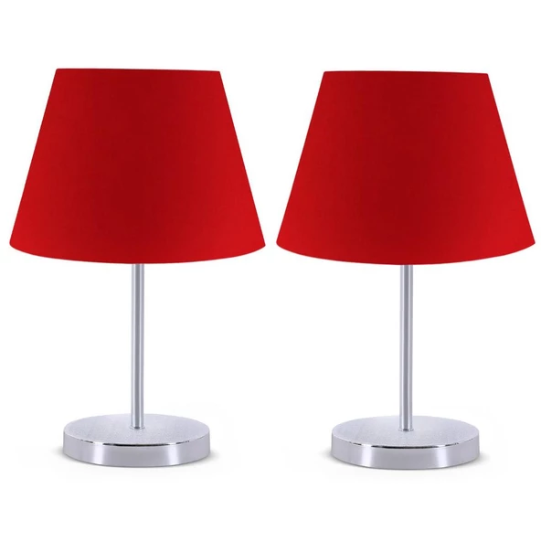 A&G Krom Gövdeli İkili Abajur Seti Kumaş Başlık - Resim 6