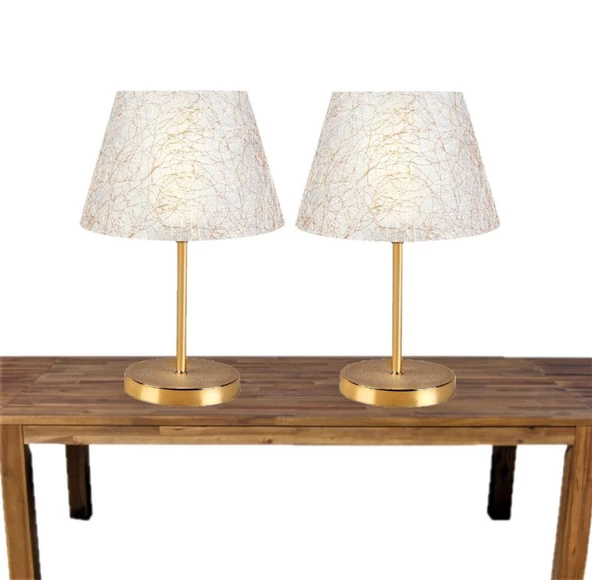 A&G Gold Gövdeli İkili Abajur Seti Kumaş Başlık - 3