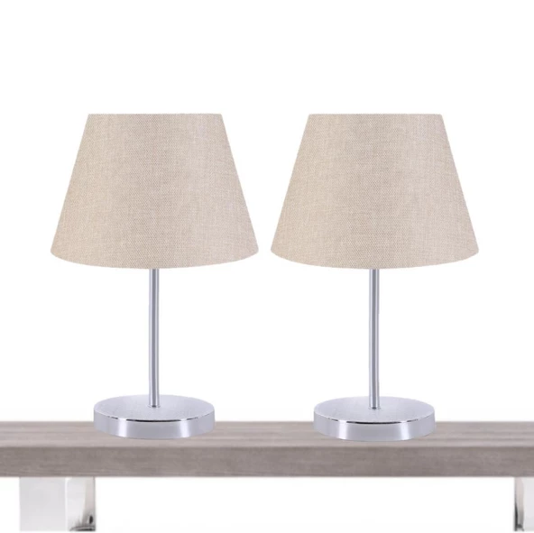 A&G Krom Gövdeli İkili Abajur Seti Kumaş Başlık - Resim 5