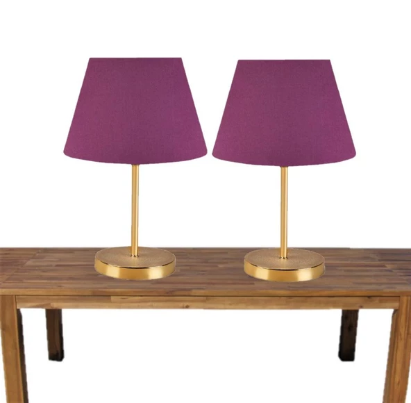 A&G Gold Gövdeli İkili Abajur Seti Kumaş Başlık