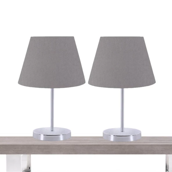 A&G Krom Gövdeli İkili Abajur Seti Kumaş Başlık ürün görseli