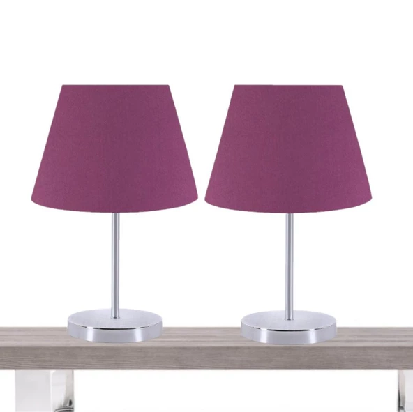 A&G Krom Gövdeli İkili Abajur Seti Kumaş Başlık - Resim 3