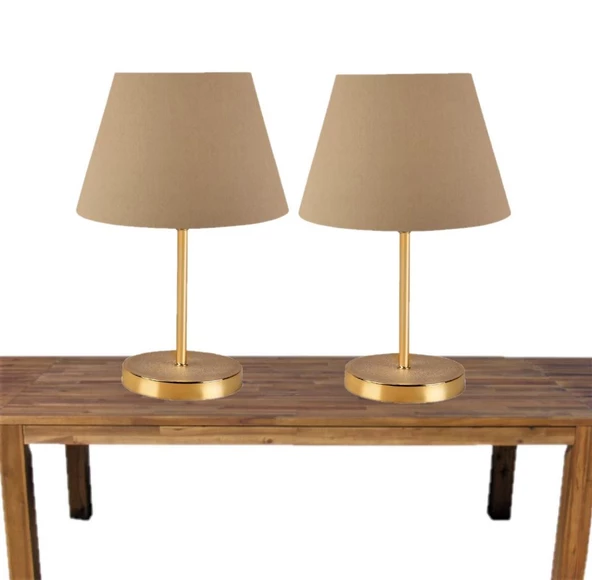 A&G Gold Gövdeli İkili Abajur Seti Kumaş Başlık - 7