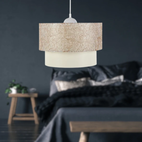 Altın İp Pasta Tekli Sarkıt Avize Ve 2 Adet Gold Abajur Seti Yatak Odası - 2