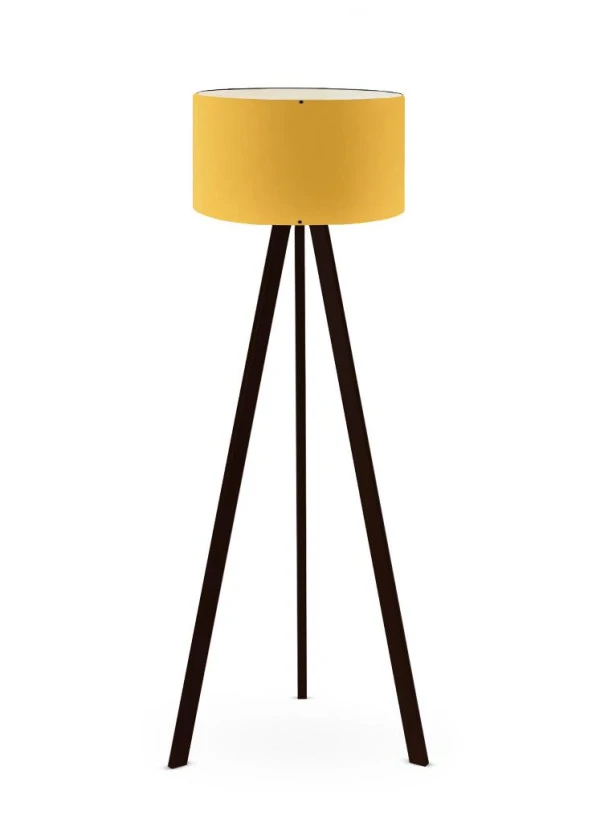 Art Tripod Ahşap Ayaklı Lambader Köşe Lambası Sarı Kumaş Salon Oturma Odası - 2