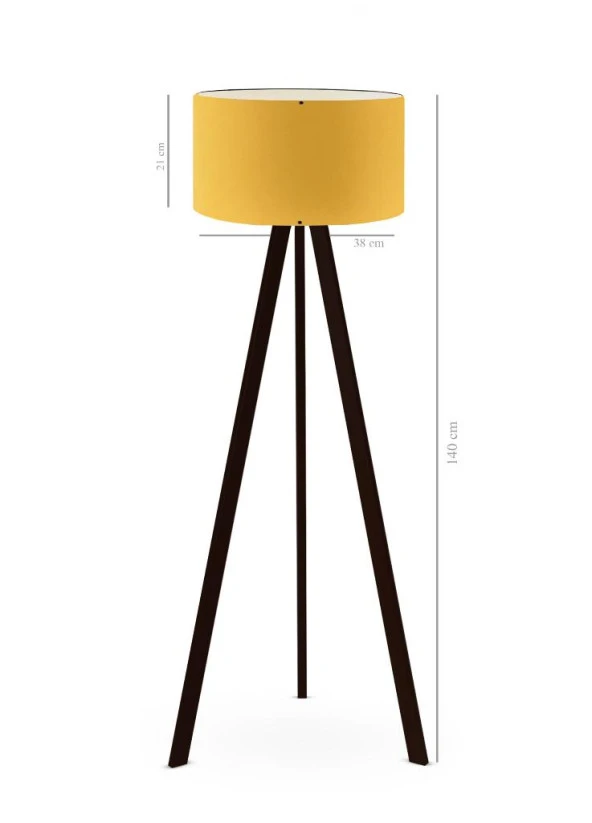 Art Tripod Ahşap Ayaklı Lambader Köşe Lambası Sarı Kumaş Salon Oturma Odası - 3