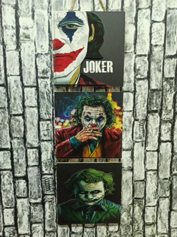 Joaquin Phoenix Joker Kabartmalı Baskılı 3'lü Tablo