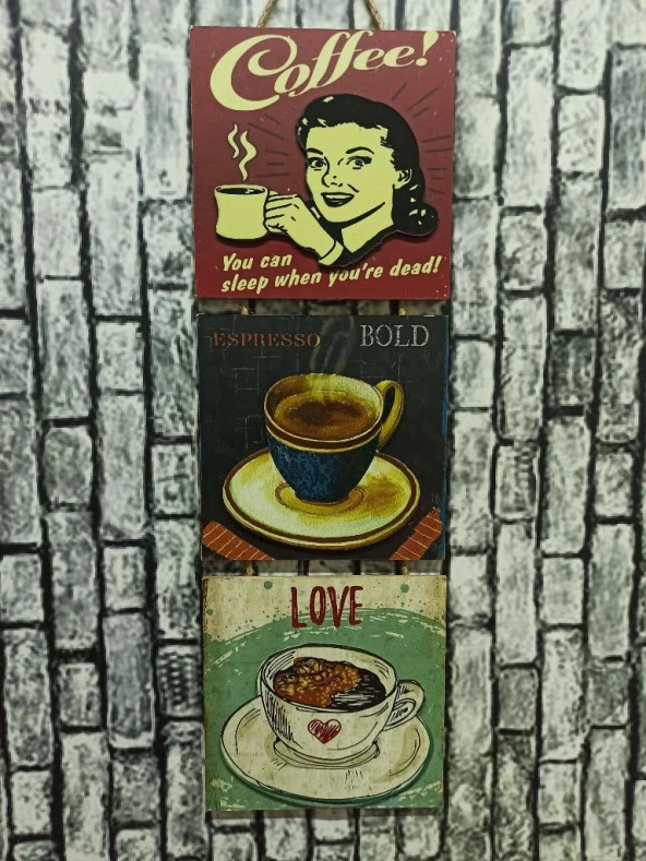 Coffee Kabartmalı Baskılı 3'lü Tablo