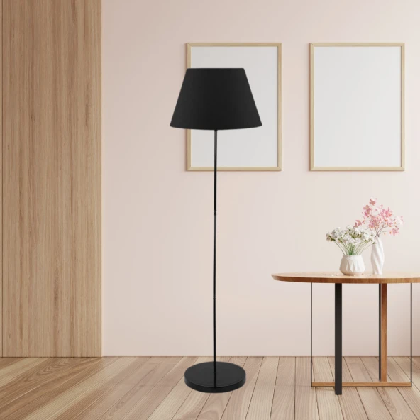 Siyah Metal Ayaklı Siyah Konik Kumaş Başlık Lambader Salon Yatak Odası Köşe Lambası - 2