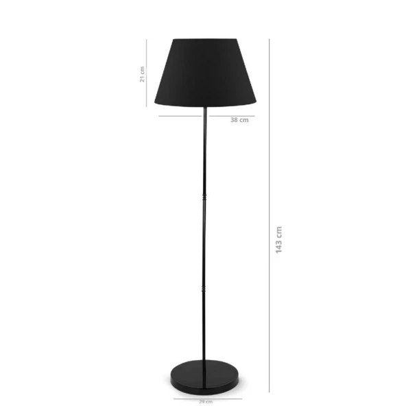 Siyah Metal Ayaklı Siyah Konik Kumaş Başlık Lambader Salon Yatak Odası Köşe Lambası - 4
