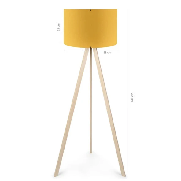 Pratik Ahşap Üç Ayaklı Lambader Sarı Kumaş - Resim 2