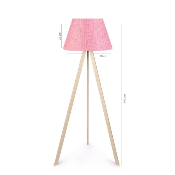 Ahşap Üç Ayaklı Tripod Lambader Pembe Kumaş - Resim 2