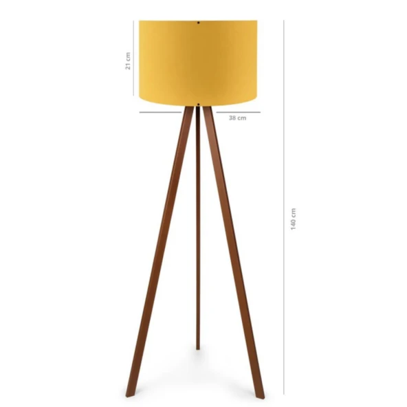 Pratik Ahşap Tripod Ayak Sarı Başlık Lambader Salon Yatak Odası Köşe Lambası - 4