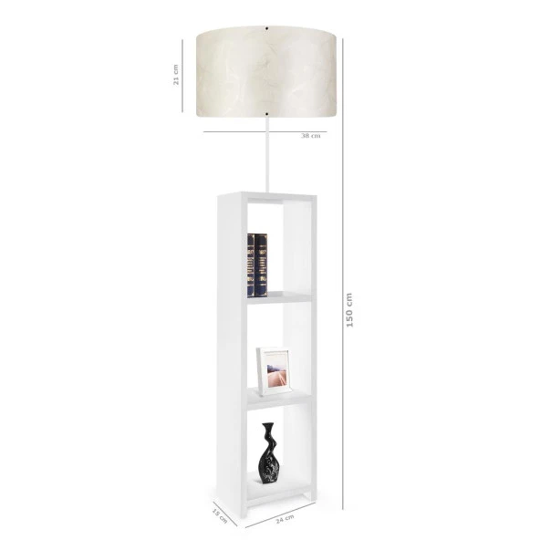 Dekoratif Raflı Beyaz Mdf Lambader Krem Dallı Pvc Silindir Başlık - 3