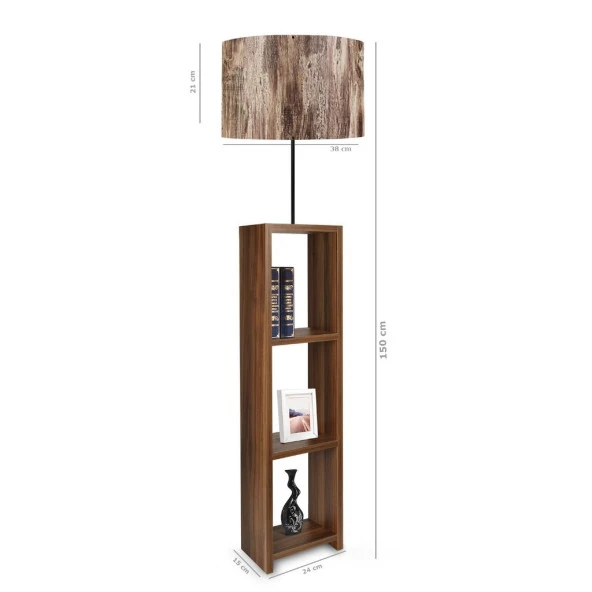 Dekoratif Raflı Ceviz Mdf Lambader Ağaç Desen Pvc Silindir Başlık - 3