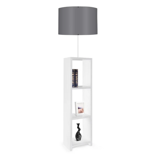 Dekoratif Raflı Beyaz Mdf Lambader Antrasit Kumaş Silindir Başlık - 2