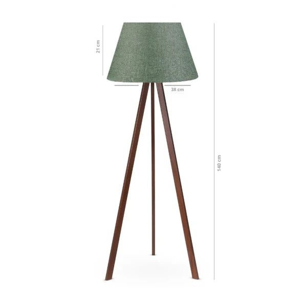 Tripod Ayaklı Ahşap Gövdeli Haki Başlıklı Lambader Yeşil - 2