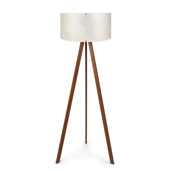 Pratik Ahşap Tripod Ayaklı Krem Dallı Başlıklı Lambader - 2