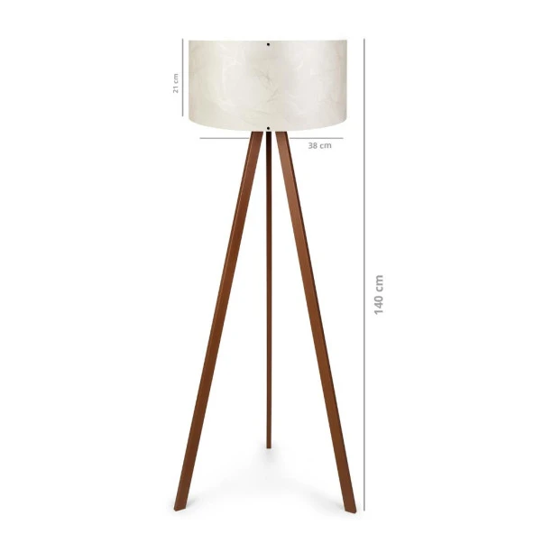 Pratik Ahşap Tripod Ayaklı Krem Dallı Başlıklı Lambader - 3