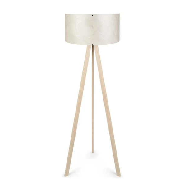 Pratik Krem Ahşap Üç Ayaklı Lambader Krem Dallı Pvc Silindir Başlık Salon Yatak Odası Köşe Lambası - 3