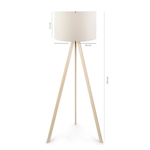 Pratik Ahşap Üç Ayaklı Lambader Krem Ayak Krem Kumaş Başlık Salon Yatak Odası Okuma Köşe Lambası - 4