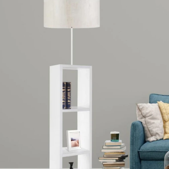 Dekoratif Raflı Beyaz Mdf Lambader Kumaş Silindir Başlık - 2