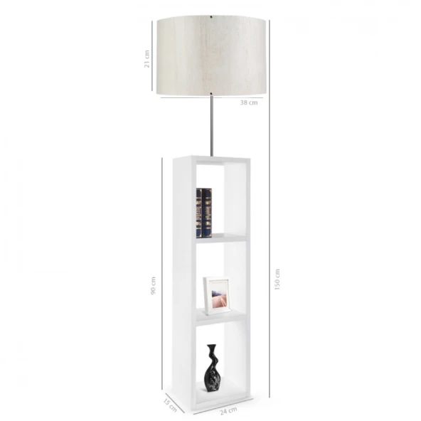 Dekoratif Raflı Beyaz Mdf Lambader Kumaş Silindir Başlık - 4