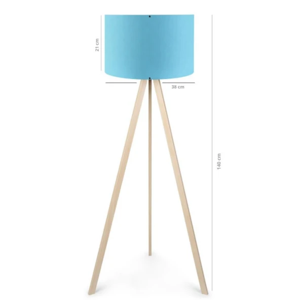 Pratik Krem Ahşap Üç Ayaklı Lambader Mavi Kumaş Başlık Salon Yatak Odası Köşe Lambası - 4