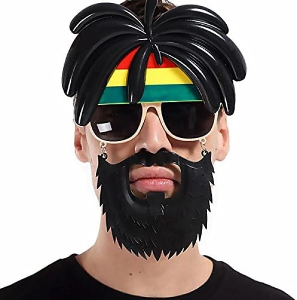 himarry Rasta Peruklu Rasta Sakallı Bob Marley Bıyıklı Parti Gözlüğü 27x18 cm
