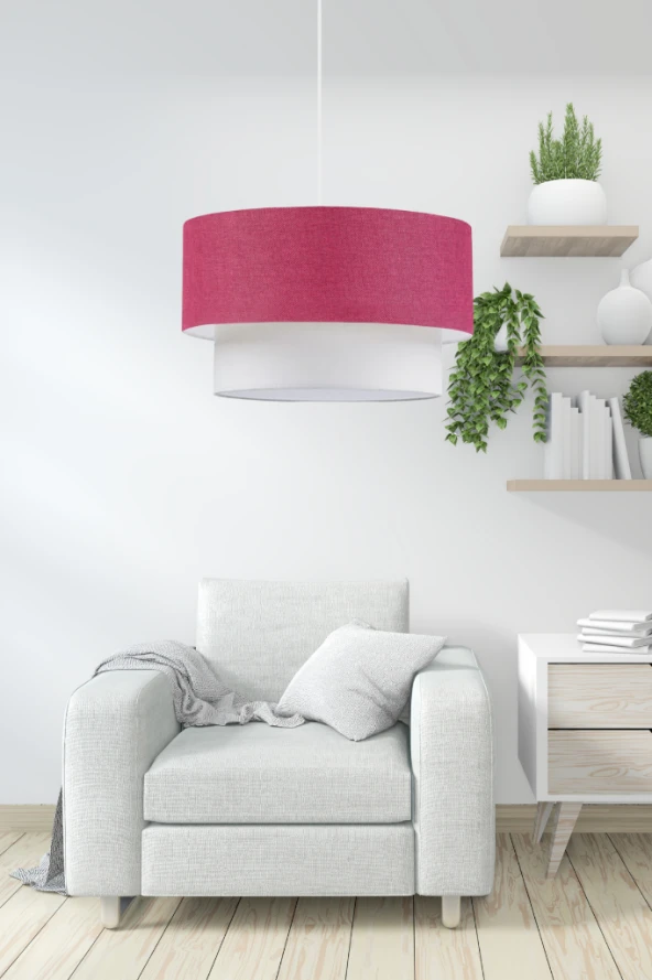 Pasta Tekli Sarkıt Avize Fuşya Kumaş Salon Oturma Odası Yatak Odası Antre - Resim 2